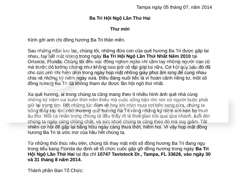 BA TRI HỘI NGỘ 30+31/08/2014/Tampa,Florida-USA